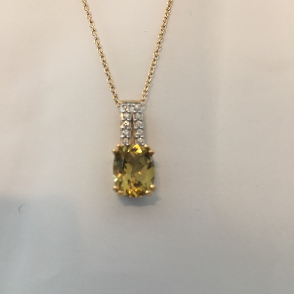 YELLOW APATITE & WHITE ZIRCON 18K/SILVER PEN/CHAIN - Picture 5 of 8